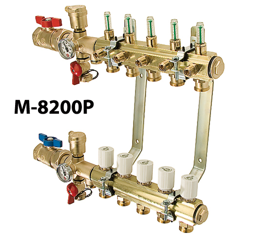 8200P-14-11 1 1/4&quot; 11 LOOP
PREASSEMBLED MANIFOLD W/GPM
FLOW METERS, AIR PURGE, AND
BRACKET